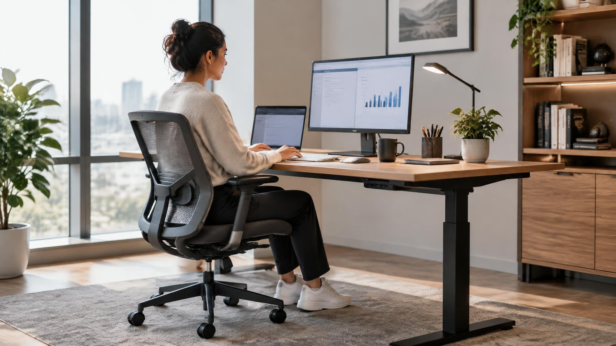 ergonomic office desk setup