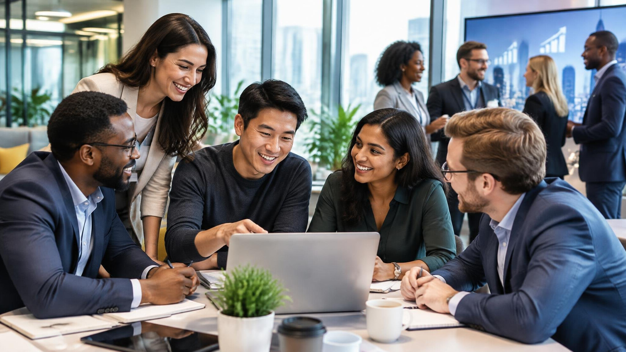 happy team in modern office