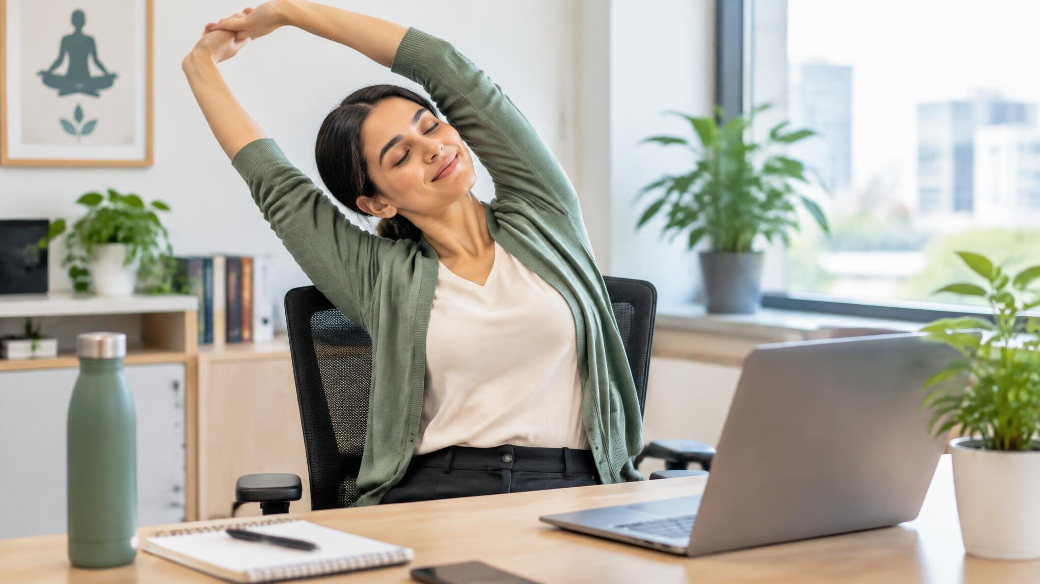 person doing desk stretches